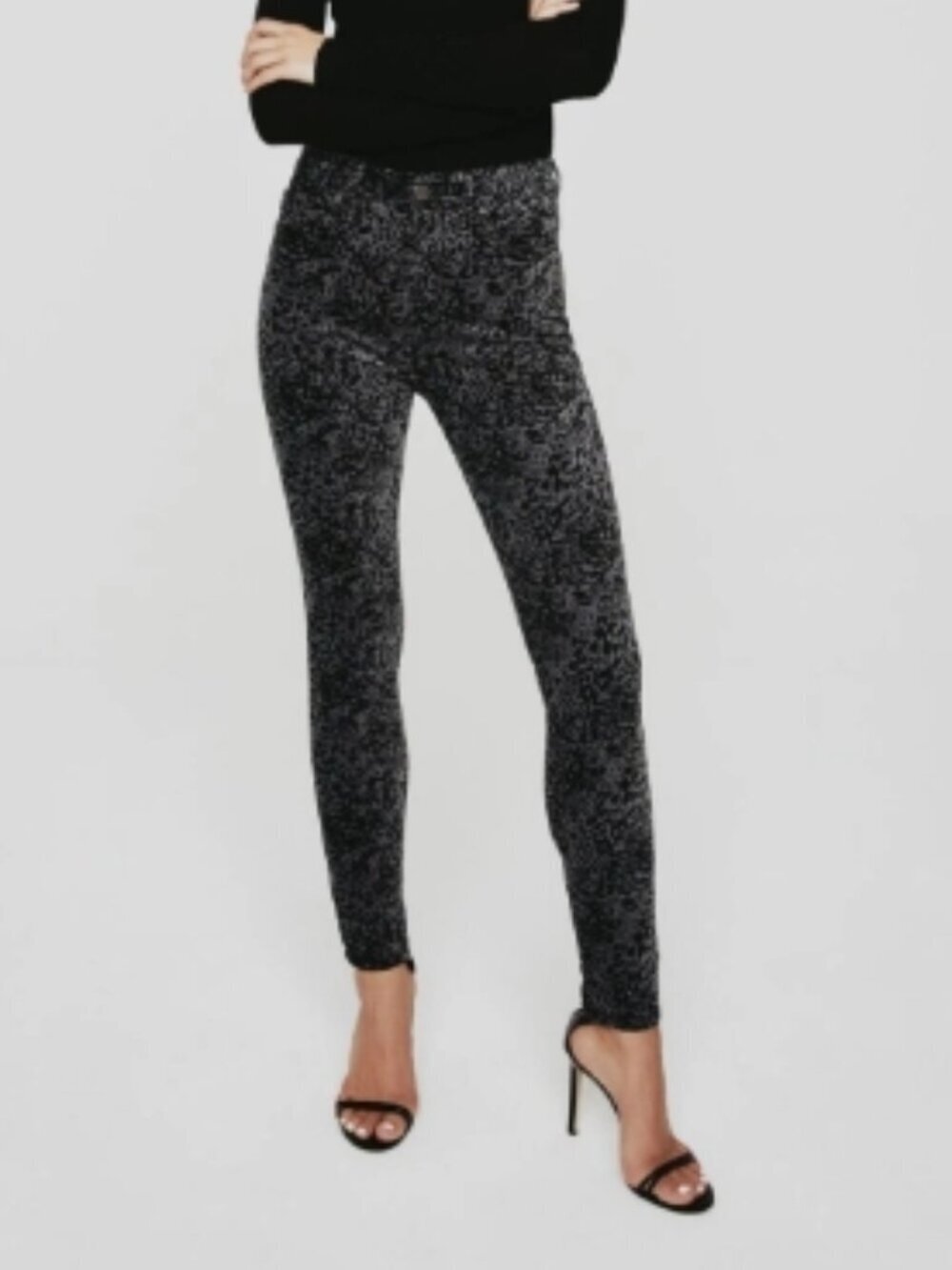 AG The Farrah High Waist Ankle Velvet Skinny Jeans Leopard Ivory Dust Size 25 NW